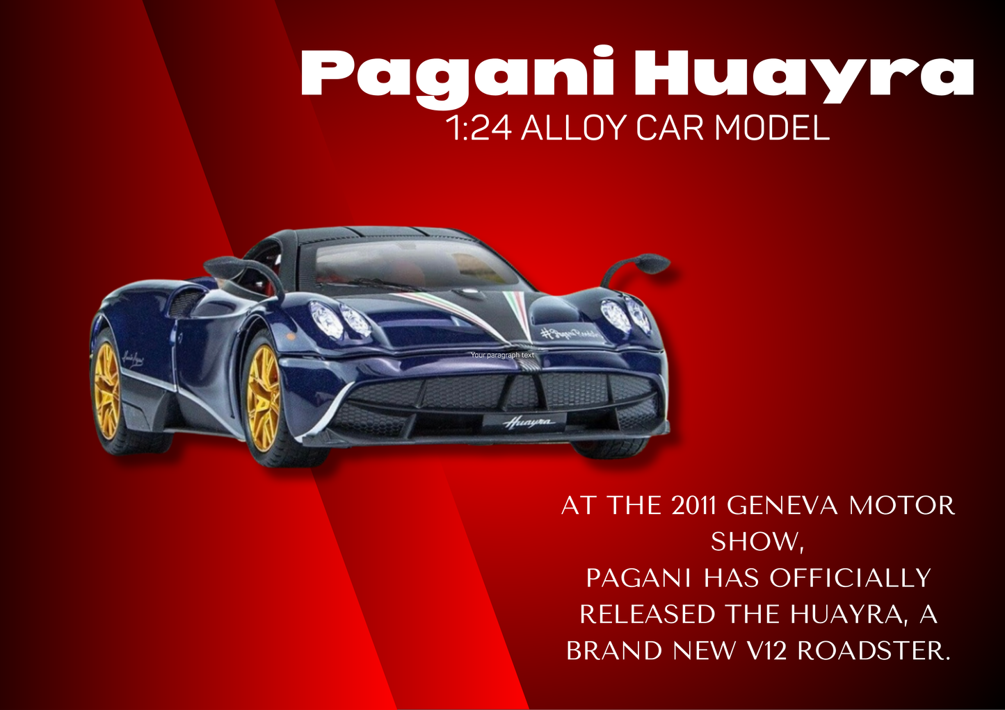 Pagani Huayra 1:32 Model Car Exclusive Alloy Metal Pull Back Die-cast Car Diecast Metal Toy car with Openable Doors & Light.